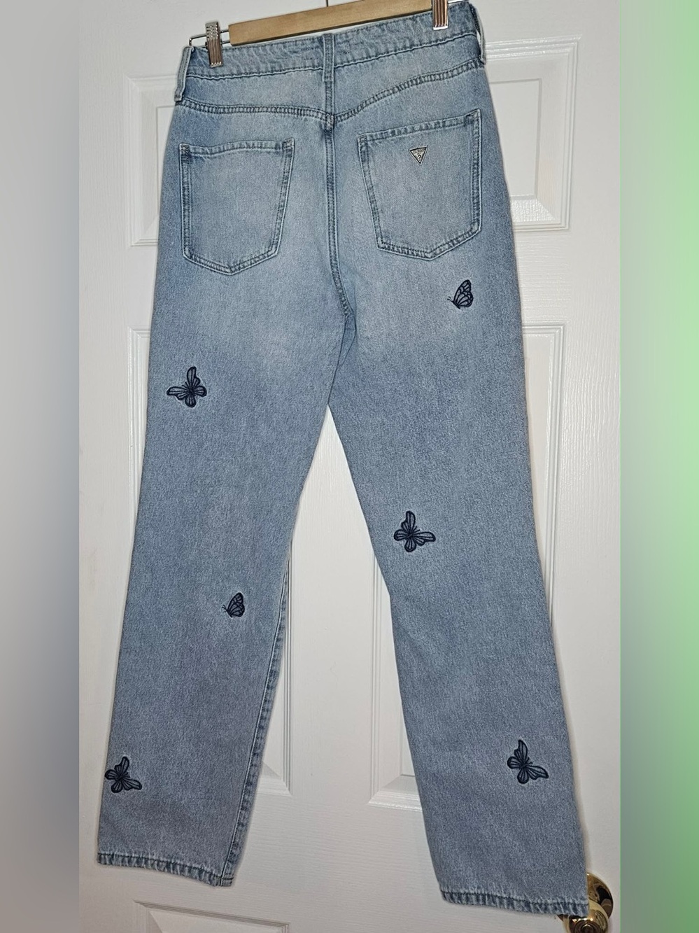 GUESS Y2K Light Blue Embroidered Butterfly High-Rise Jeans - Picture 2 of 9